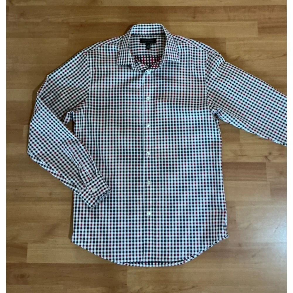 Banana Republic Non Iron Slim Fit Shirt Mens Medium Red Ivory Gingham Check